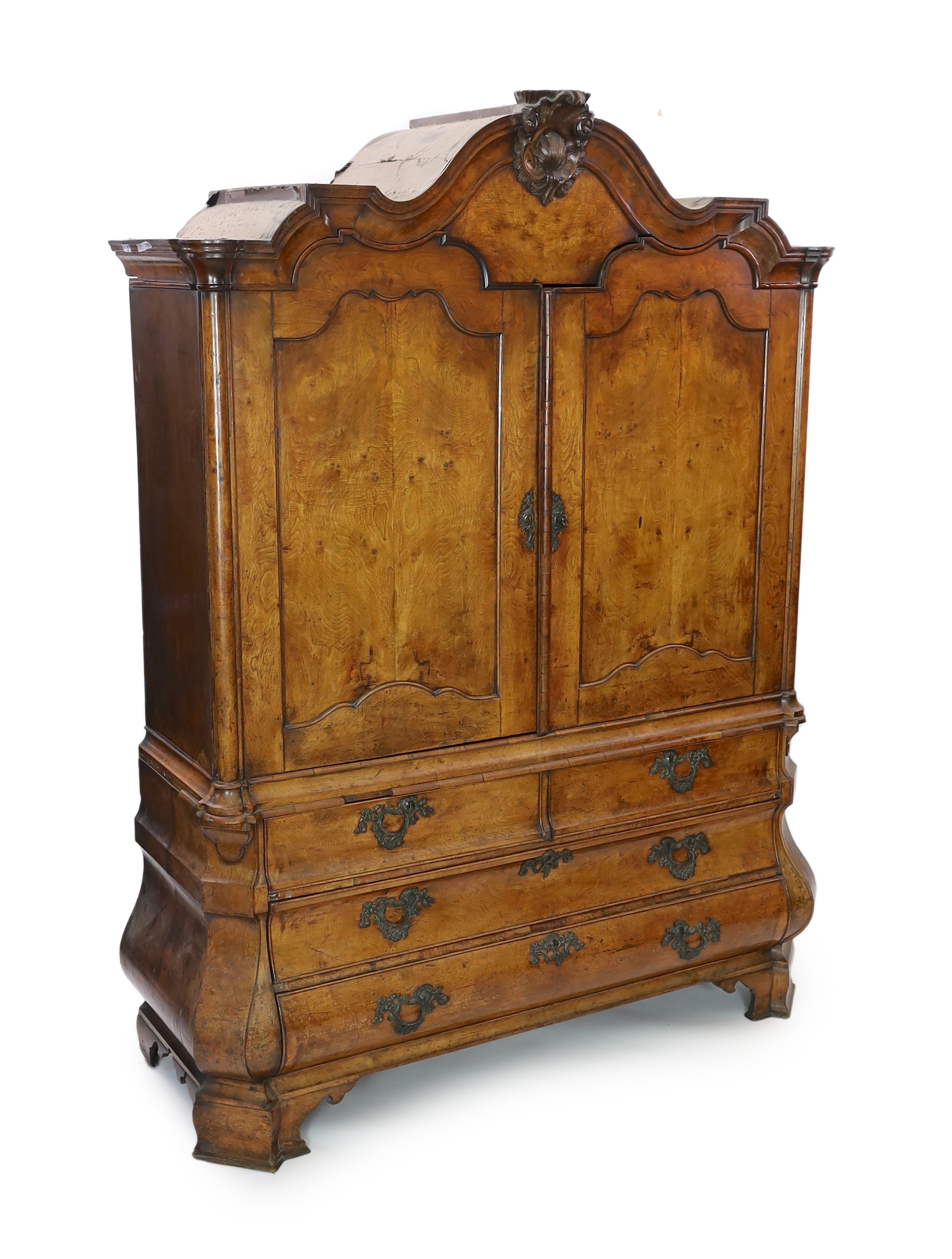 An 18th century Dutch walnut armoire, width 190cm, depth 70cm, height 254cm